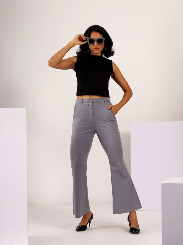 Bootcut Stretchable COTTON LYCRA Trouser in Grey