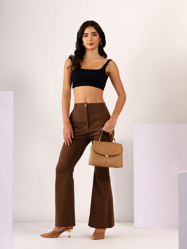 Bootcut Stretchable COTTON LYCRA Trouser in Chocolate