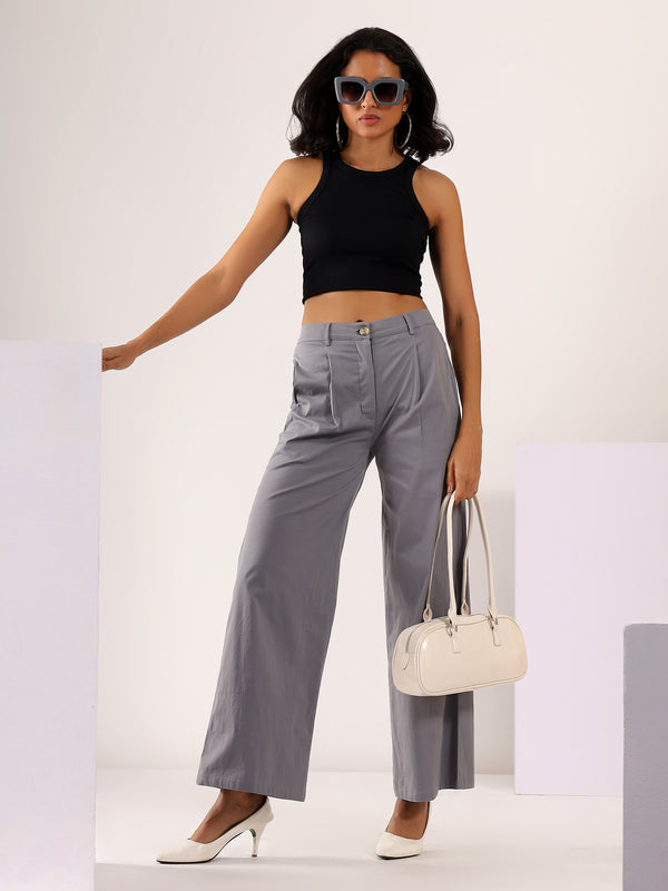 Wide Legged Stretchable COTTON LYCRA Trouser in Grey