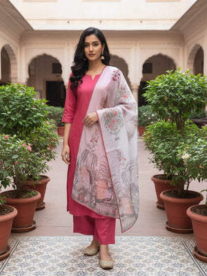 Straight kurta with Palazzo and Dupatta in Dull Pink