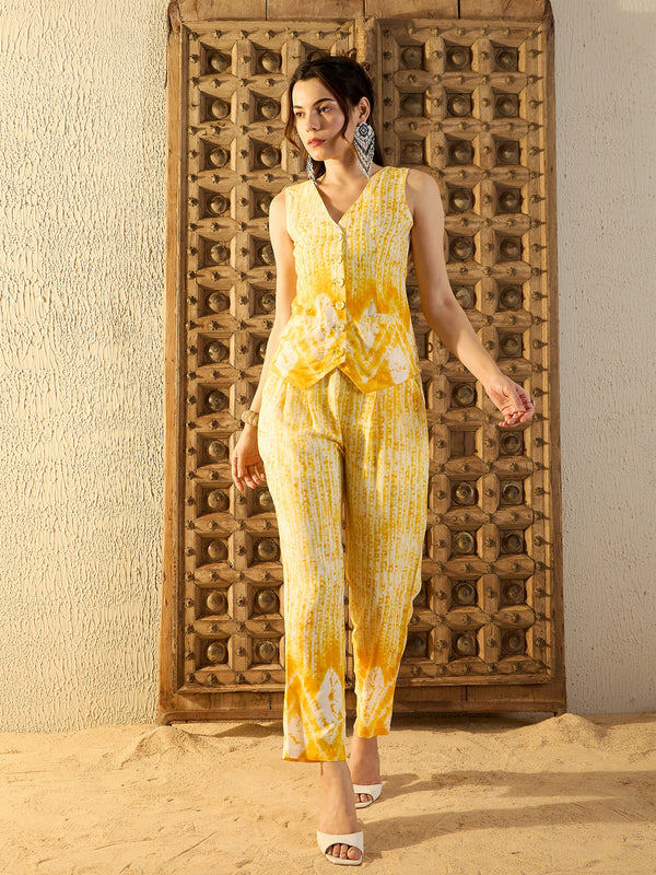Waist Coat and Pants in Yellow Tie & Dye