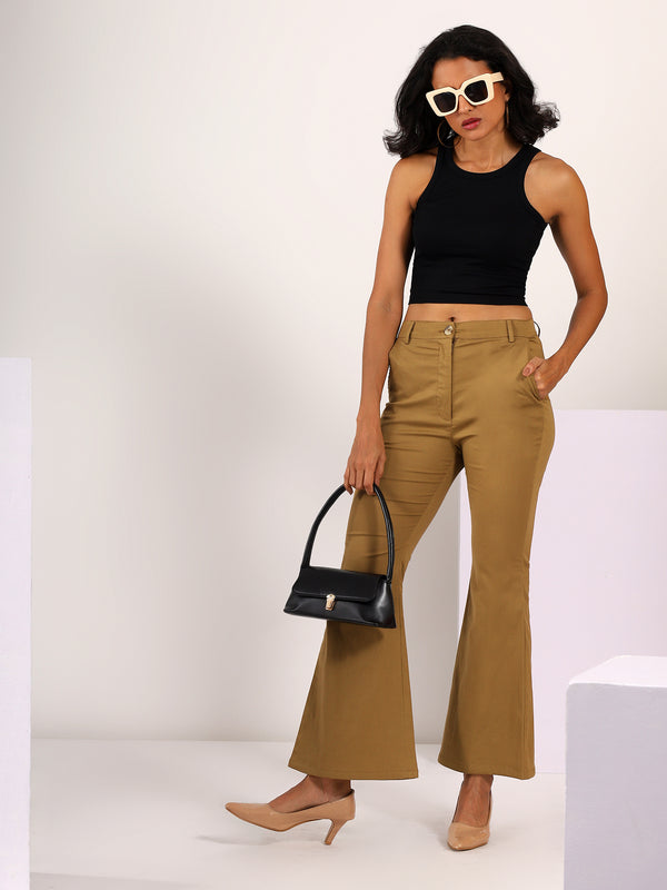 Bootcut Stretchable COTTON LYCRA Trouser in Tan