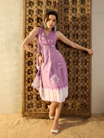 Over lap neck Midi Dress in Lavender Tie & Dye