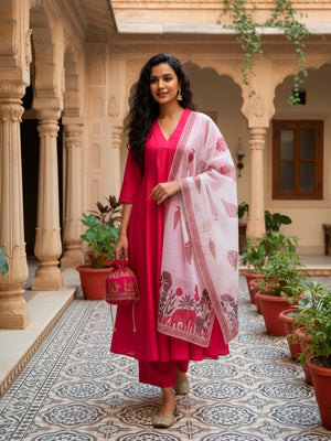 Flare suit with Palazzo and Dupatta in Pink