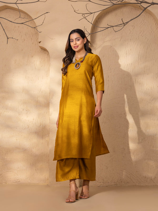 Staright Kurta with ankle palazzo in Gold Silk