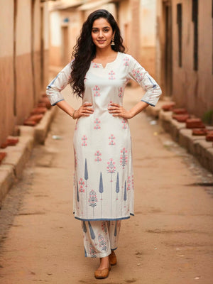 Straight kurta with Palazzo in block print border