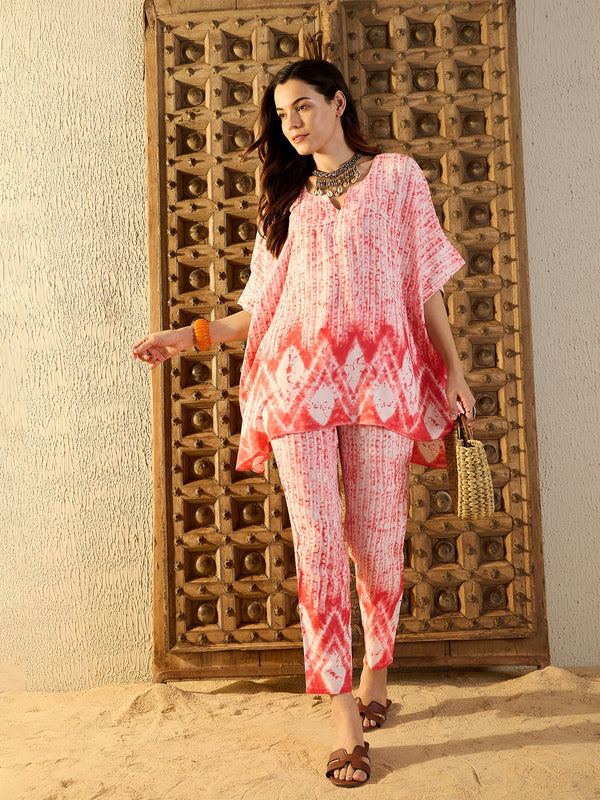 Anti Fit Kaftan with Pants in Peach Tie & Dye