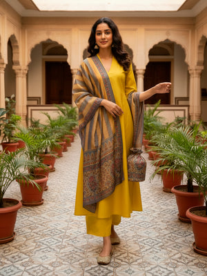 Flare suit with Palazzo and Dupatta in Yellow