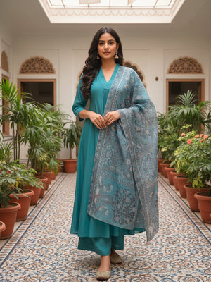 Flare suit with Palazzo and Dupatta in Sea Green
