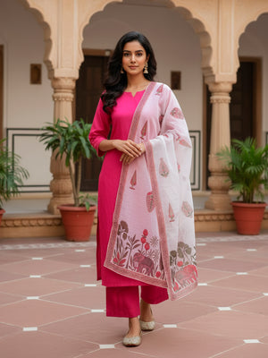 Straight kurta with Palazzo and Dupatta in Pink