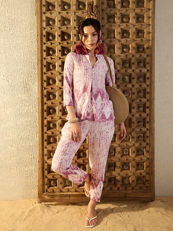 Box Pleat top with Pants Co-Ord Set in Lavender Tie & Dye
