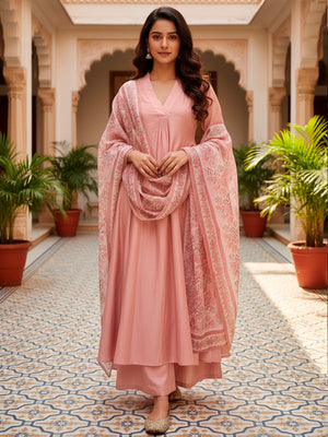 Flare suit with Palazzo and Dupatta in Peach