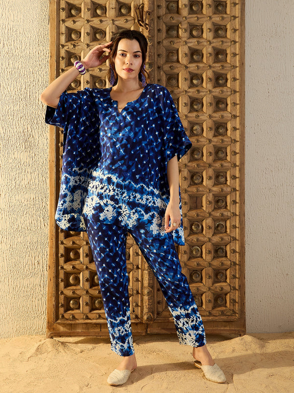 Anti Fit Kaftan with Pants in Blue Tie & Dye