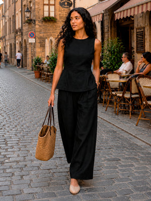 Pure Cotton Peplum top with Pants in black