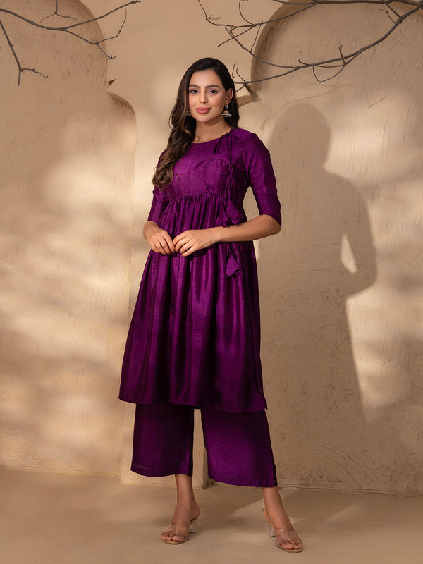 Anghrakha style Kurta with palazzo in Purple Silk