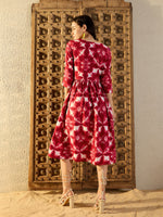Front button down Midi Dress in Maroon Tie & Dye