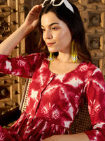 Front button down Midi Dress in Maroon Tie & Dye