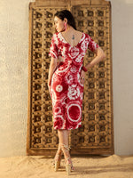 Pencil Fit Midi Dress in Maroon Tie & Dye