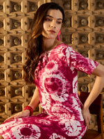 Pencil Fit Midi Dress in Maroon Tie & Dye