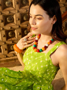 Strappy Box Pleat Midi Dress in Lime Green Tie & Dye
