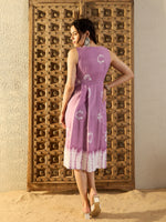 Over lap neck Midi Dress in Lavender Tie & Dye