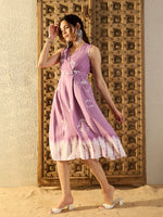 Over lap neck Midi Dress in Lavender Tie & Dye