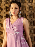 Over lap neck Midi Dress in Lavender Tie & Dye