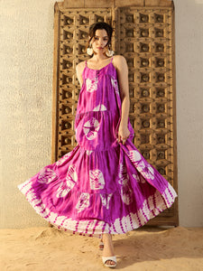 Strappy Layered Maxi Dress in Magenta Tie & Dye