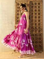 Strappy Layered Maxi Dress in Magenta Tie & Dye