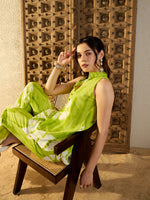 Sleeveless Box Pleat Top with Pants Co-Ord Set in Lime Green Tie & Dye