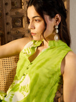 Sleeveless Box Pleat Top with Pants Co-Ord Set in Lime Green Tie & Dye