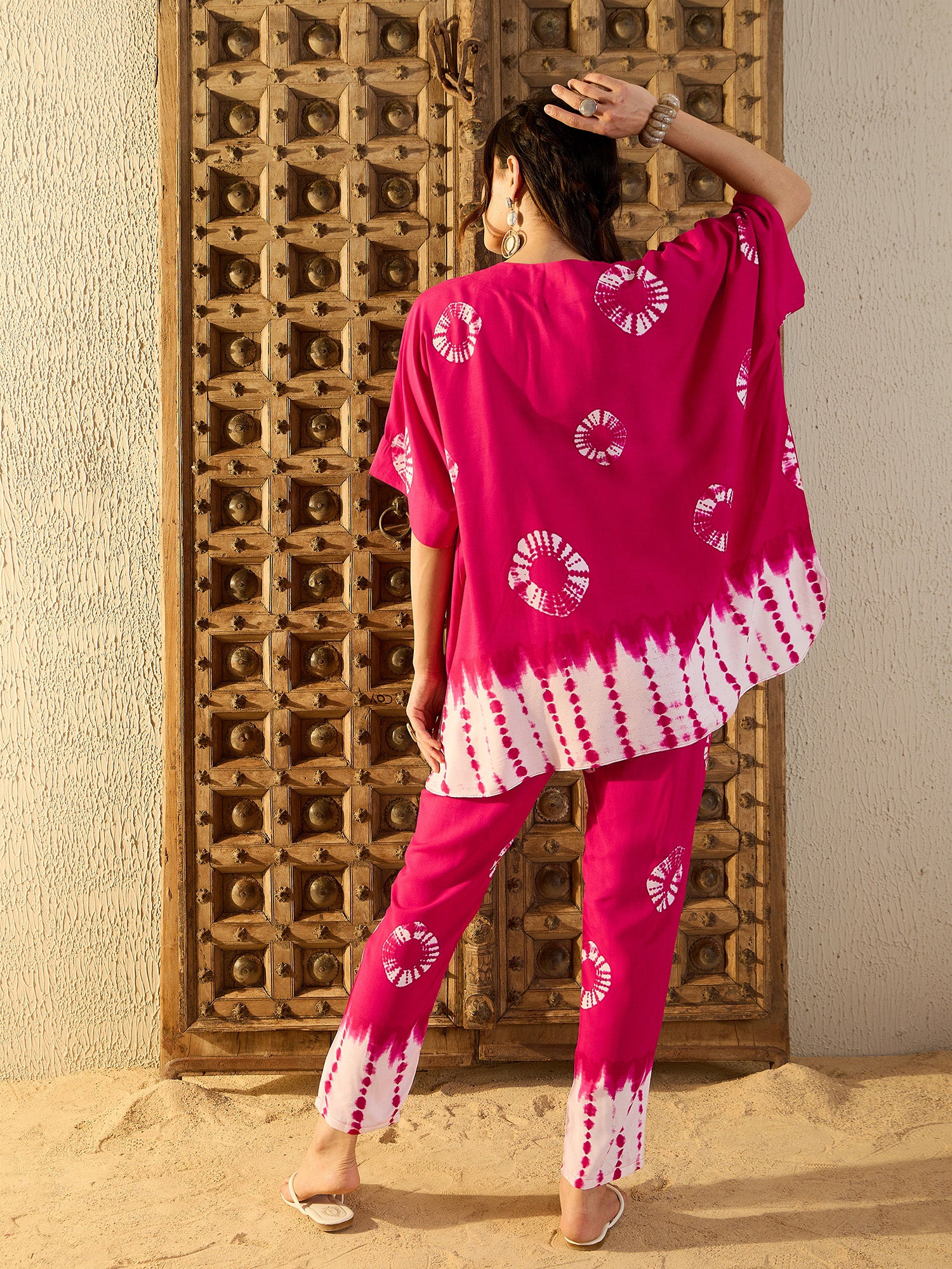 Anti Fit Kaftan with Pants in Pink Tie & Dye
