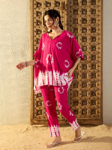 Anti Fit Kaftan with Pants in Pink Tie & Dye