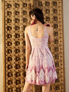 Center Box Pleat Mini Dress in Lavender Tie & Dye