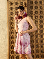 Center Box Pleat Mini Dress in Lavender Tie & Dye