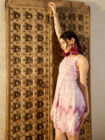 Center Box Pleat Mini Dress in Lavender Tie & Dye