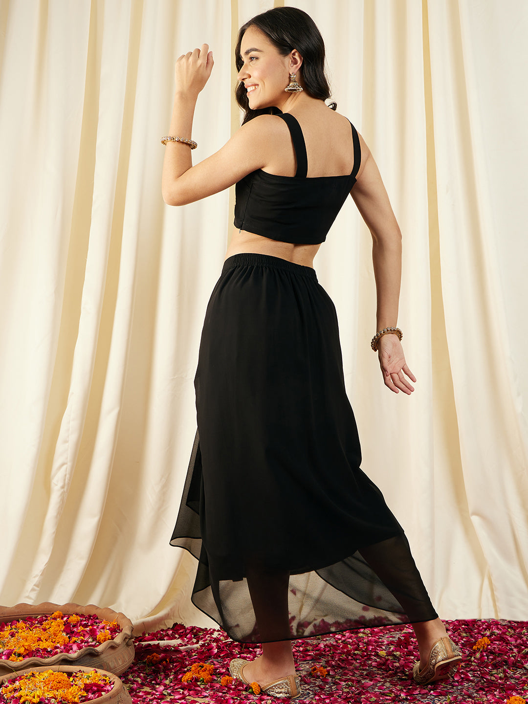 Crop Top with Draped Skirt And Cape