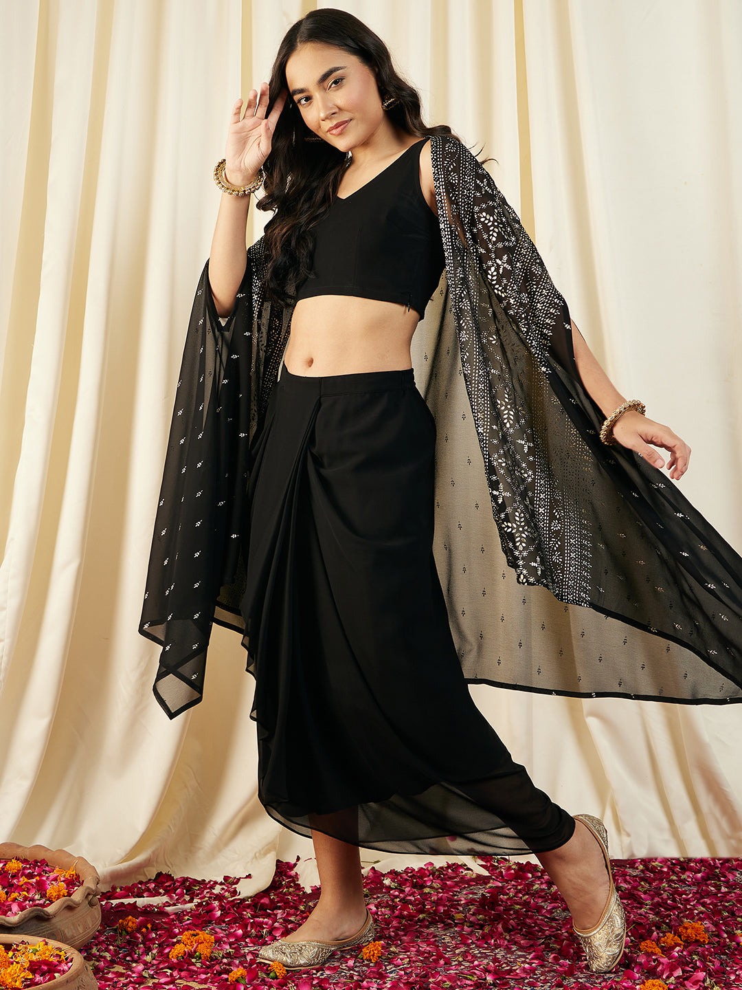 Crop Top with Draped Skirt And Cape