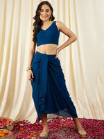 Crop Top with Draped Skirt And Cape in Blue Color