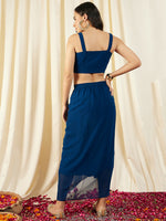 Crop Top with Draped Skirt And Cape in Blue Color