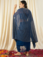 Crop Top with Draped Skirt And Cape in Blue Color