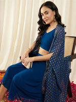 Crop Top with Draped Skirt And Cape in Blue Color