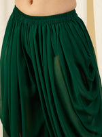 One Shoulder Assymettric Top with Dhoti Pants in Green Color