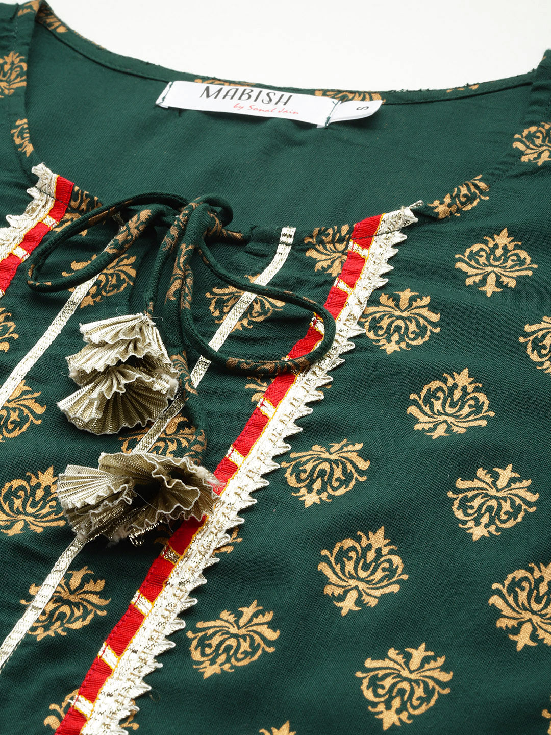 Kurta Pyajama with gota work in Bottle Green Print