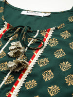 Kurta Pyajama with gota work in Bottle Green Print