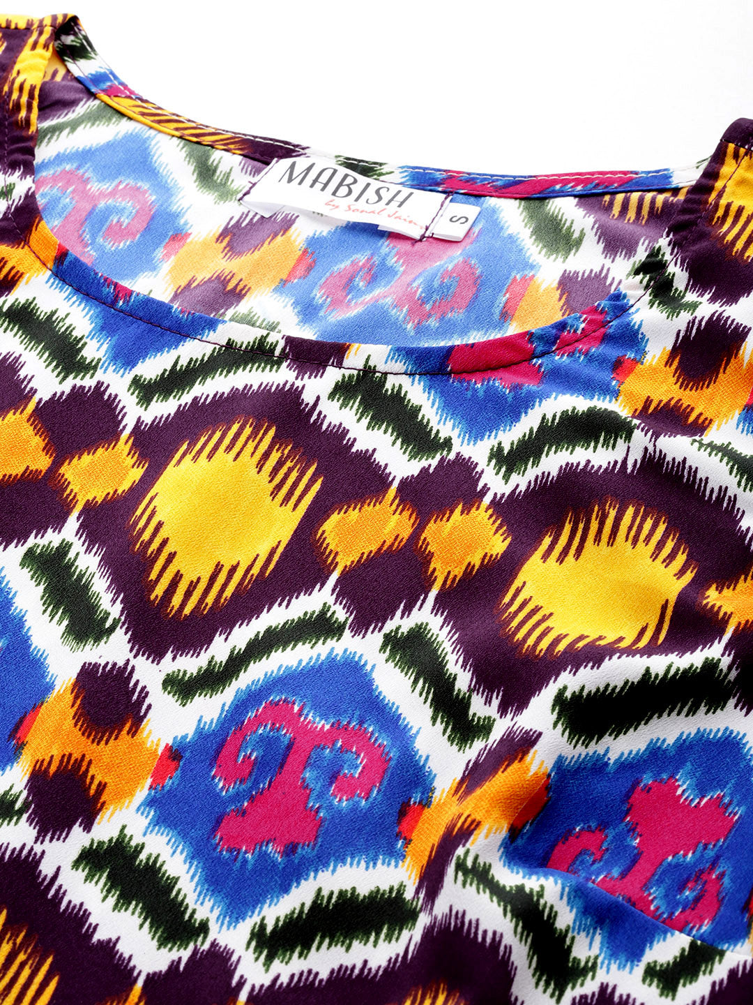 Shift Dress with flare at the hem in Multi Color Ikkat Print