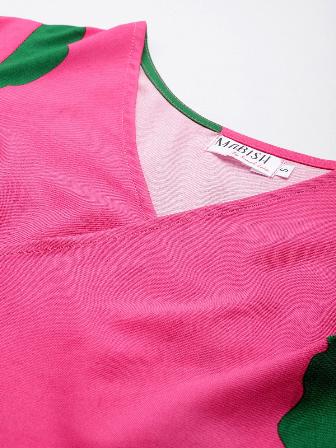 Overlap crop top with flare pyjama set Pink Color Print