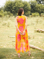 Overlap Frill Asymmetric Dress in Yellow Color