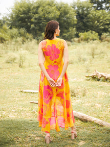 Overlap Frill Asymmetric Dress in Yellow Color