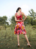 Draped neck midi dress in Multi Print